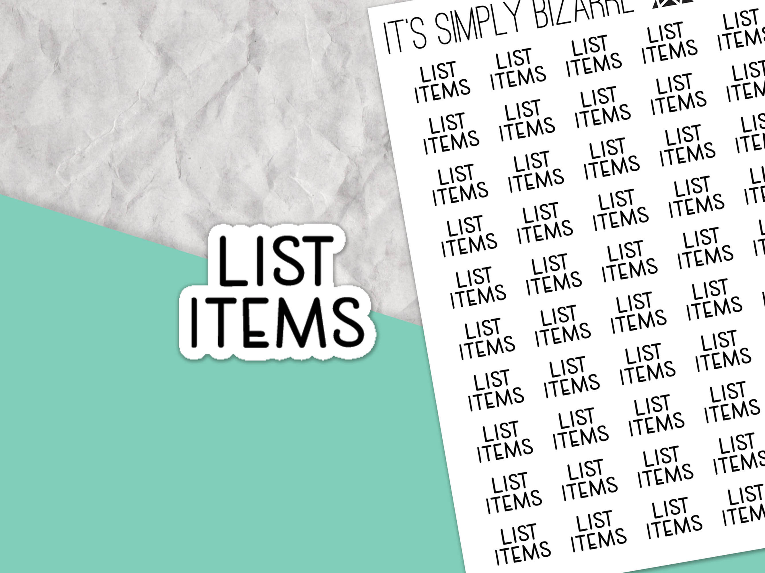 Text stickers that say List Items