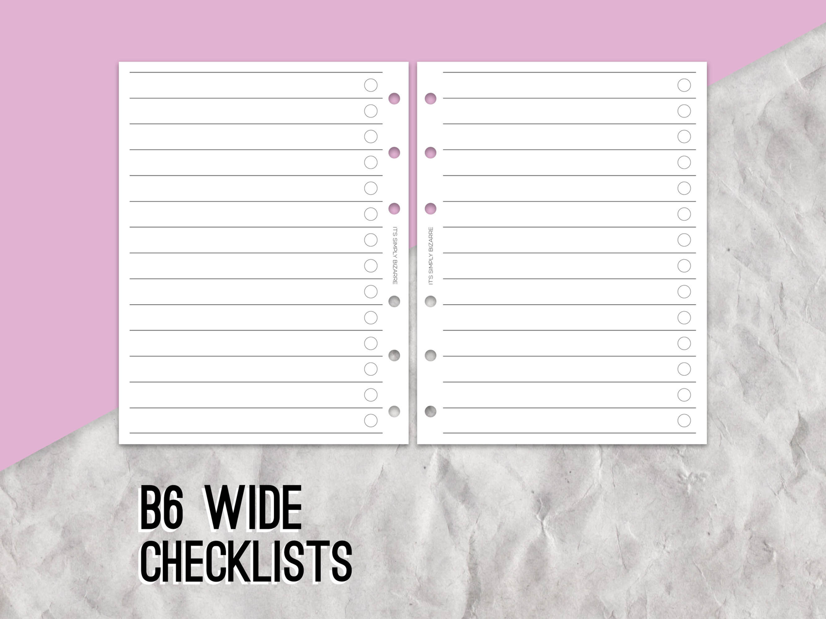 Mockup showing a B6 Wide sized planner page featuring a checklist for to-dos