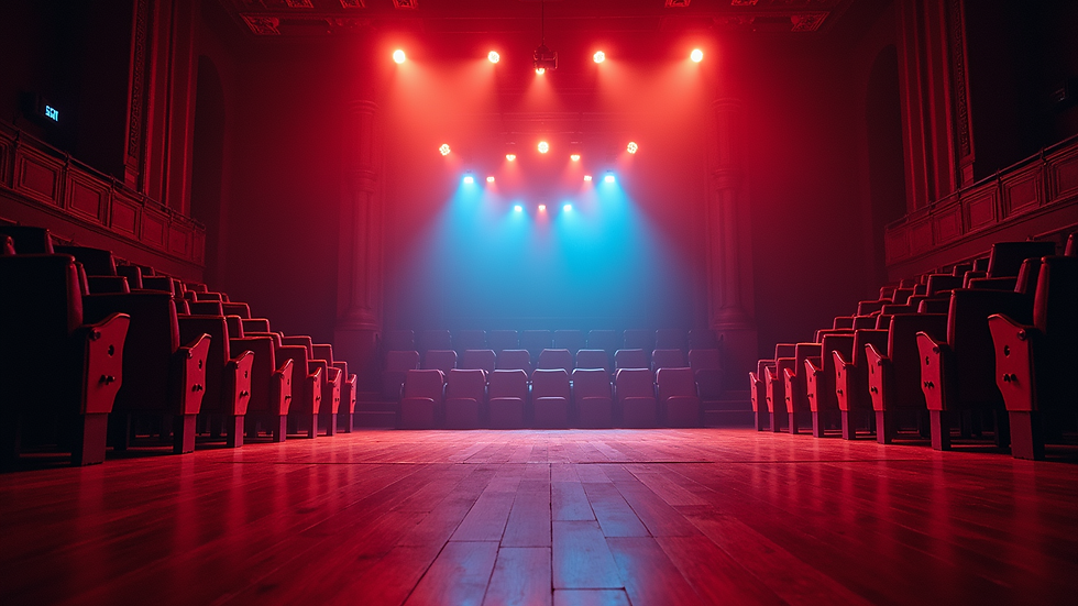 Eye-level view of a vibrant theatre set with immersive elements