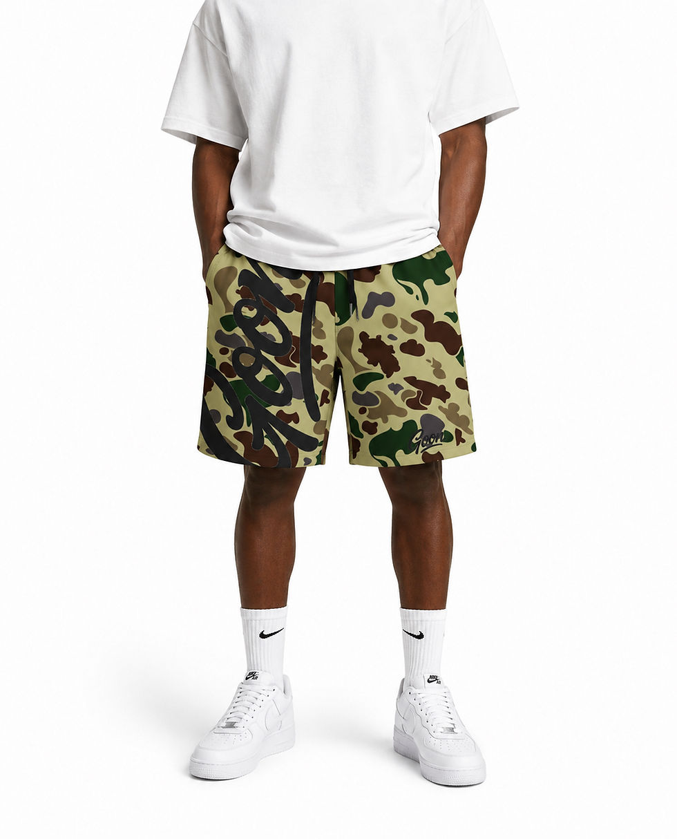 Thumbnail: Goon Script Camo Board Shorts