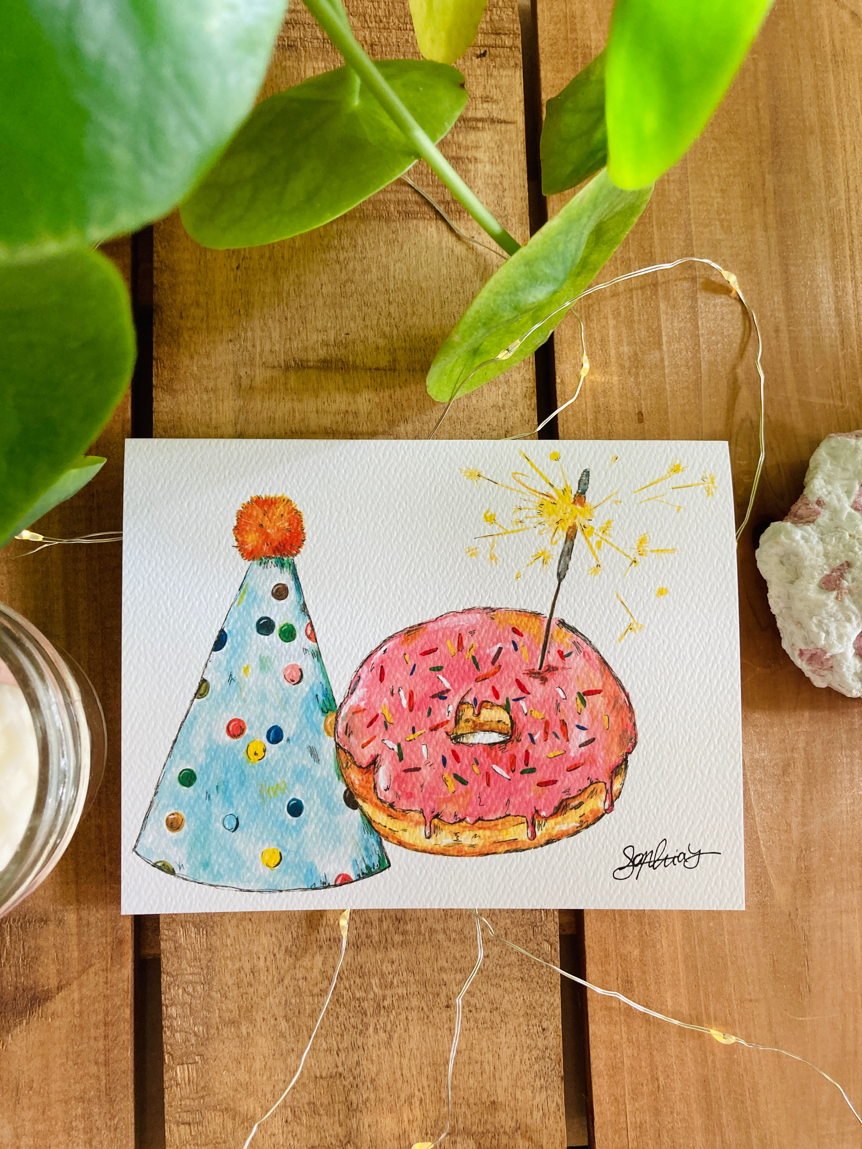Donut and Party Hat⎜Birthday Card