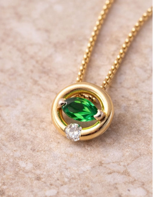 Thumbnail: 14KT Tsavorite and Diamond Pendant