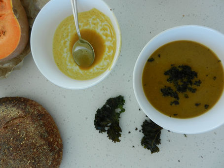 Trio of Squash soup with Kale crisps