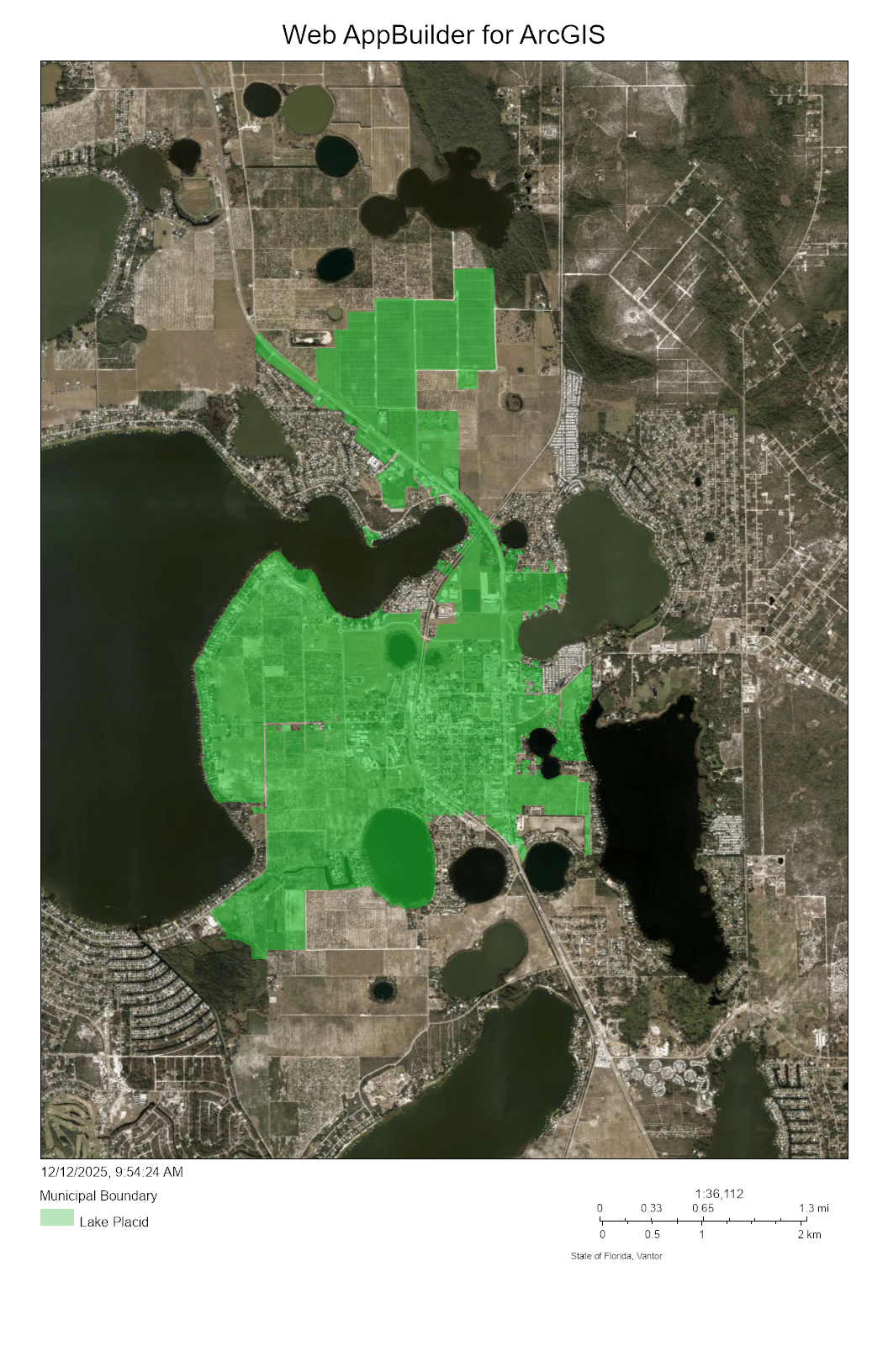 Satellite Image showing the Town of Lake Placid boundries