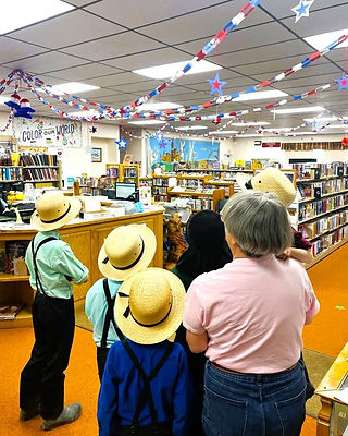 Library decorated for July 4