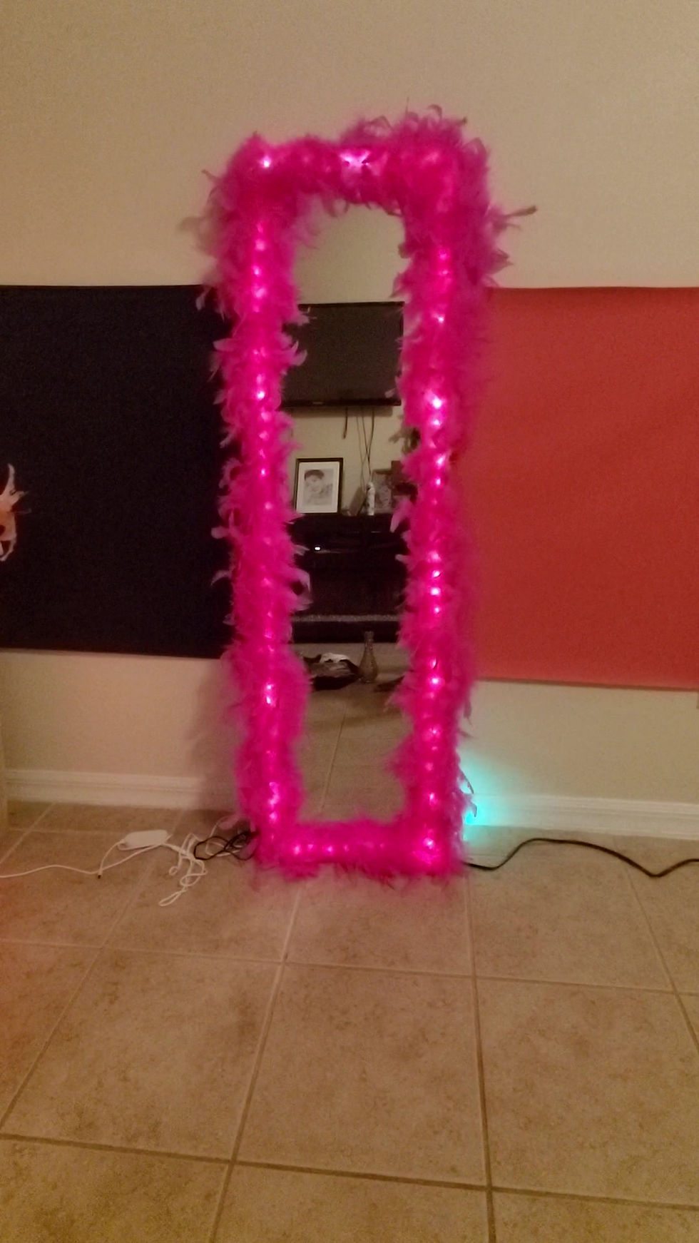 Thumbnail: Hot Faux Pink LED Mirror/W Lights & Remote Control
