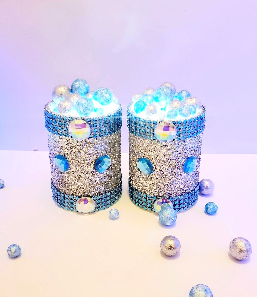 Thumbnail: Sky Blue Bling Candle Vase Set W/ LED Lights