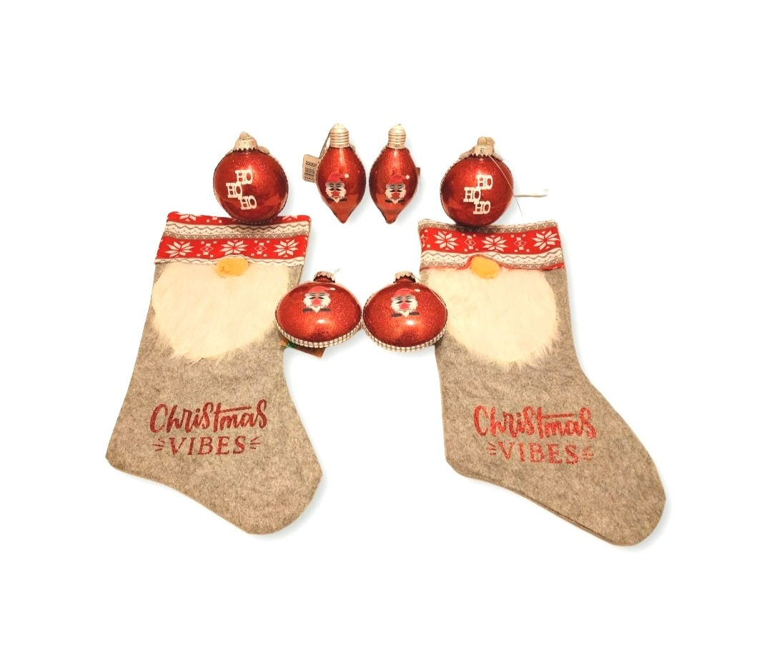 Christmas Vibes 6ct Bling Ornament Gnome Stocking Set