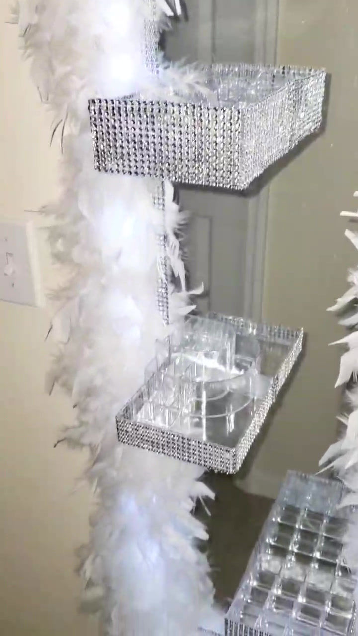 Thumbnail: White Faux Bling Make-up Mirror/W Lights & 4 Organizers