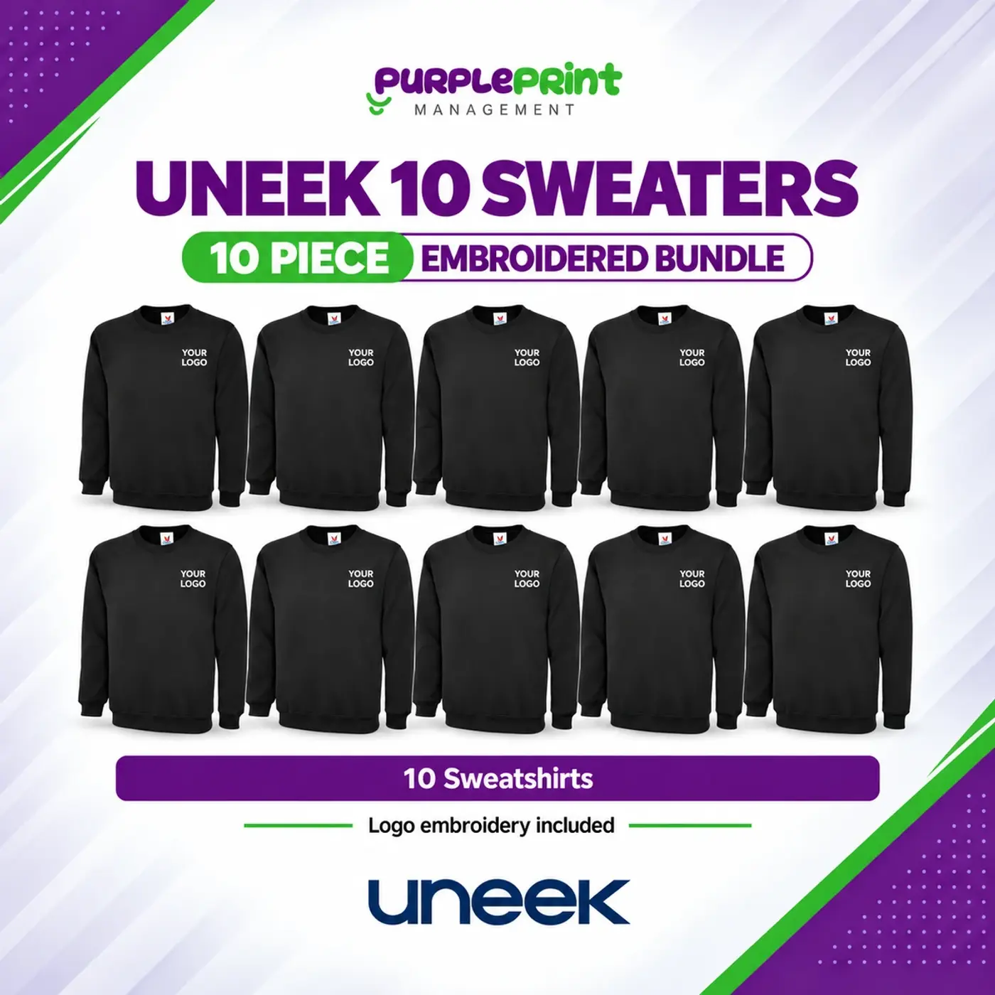 Uneek 10-Piece Embroidered Sweatshirt Bundle
