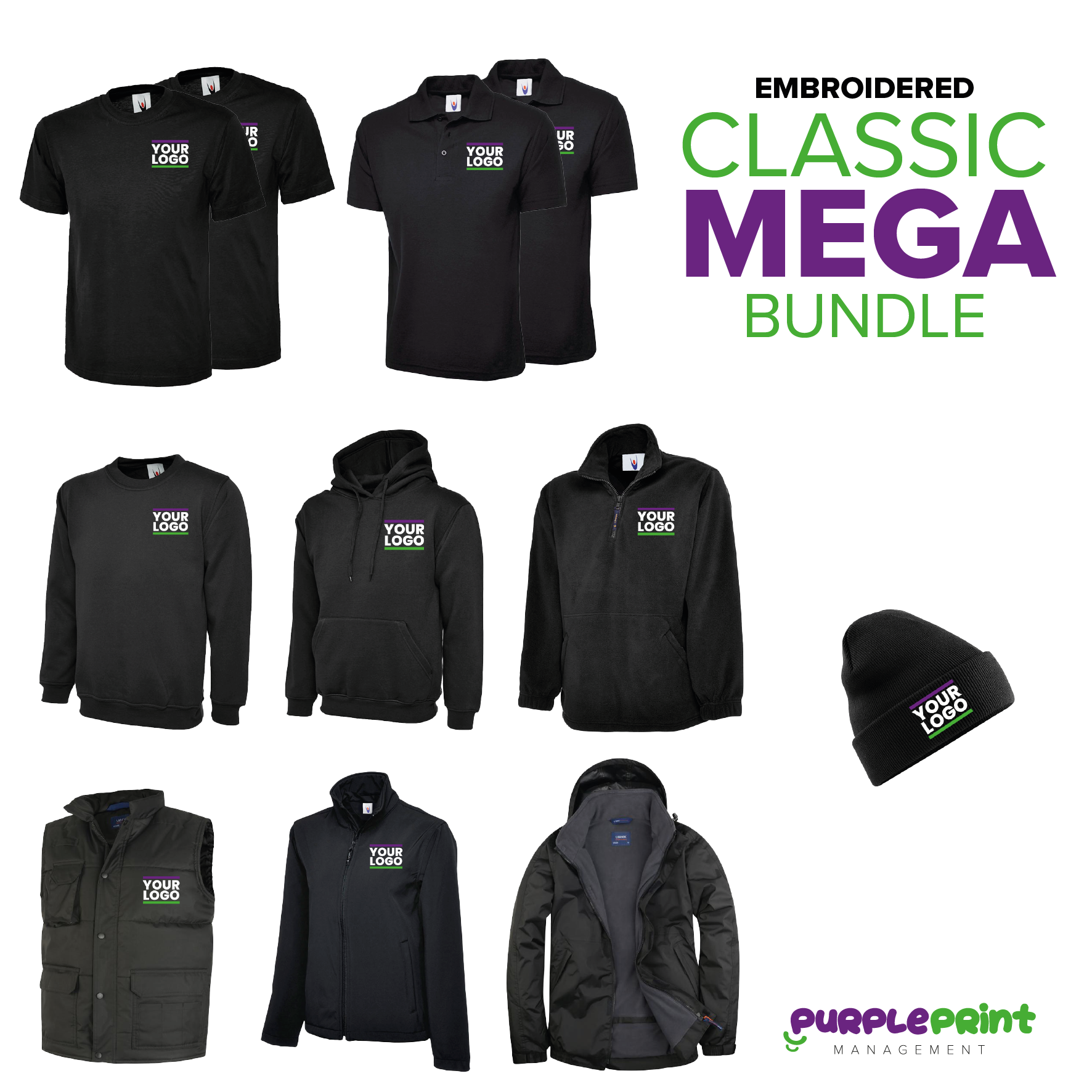 Uneek Mega workwear bundle with embroidered logo included