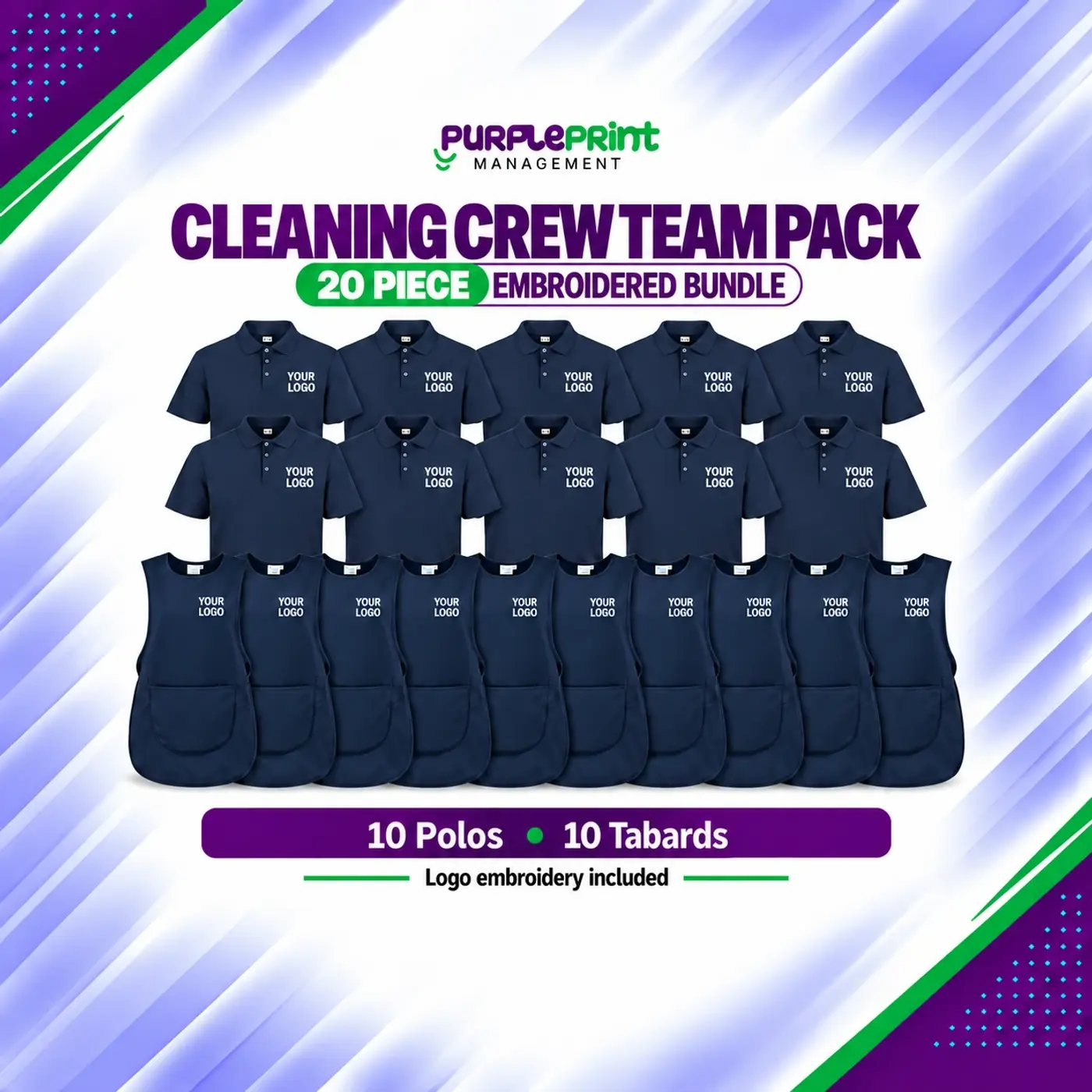 Cleaning Crew Team Pack | 20 Piece Embroidered Workwear Bundle