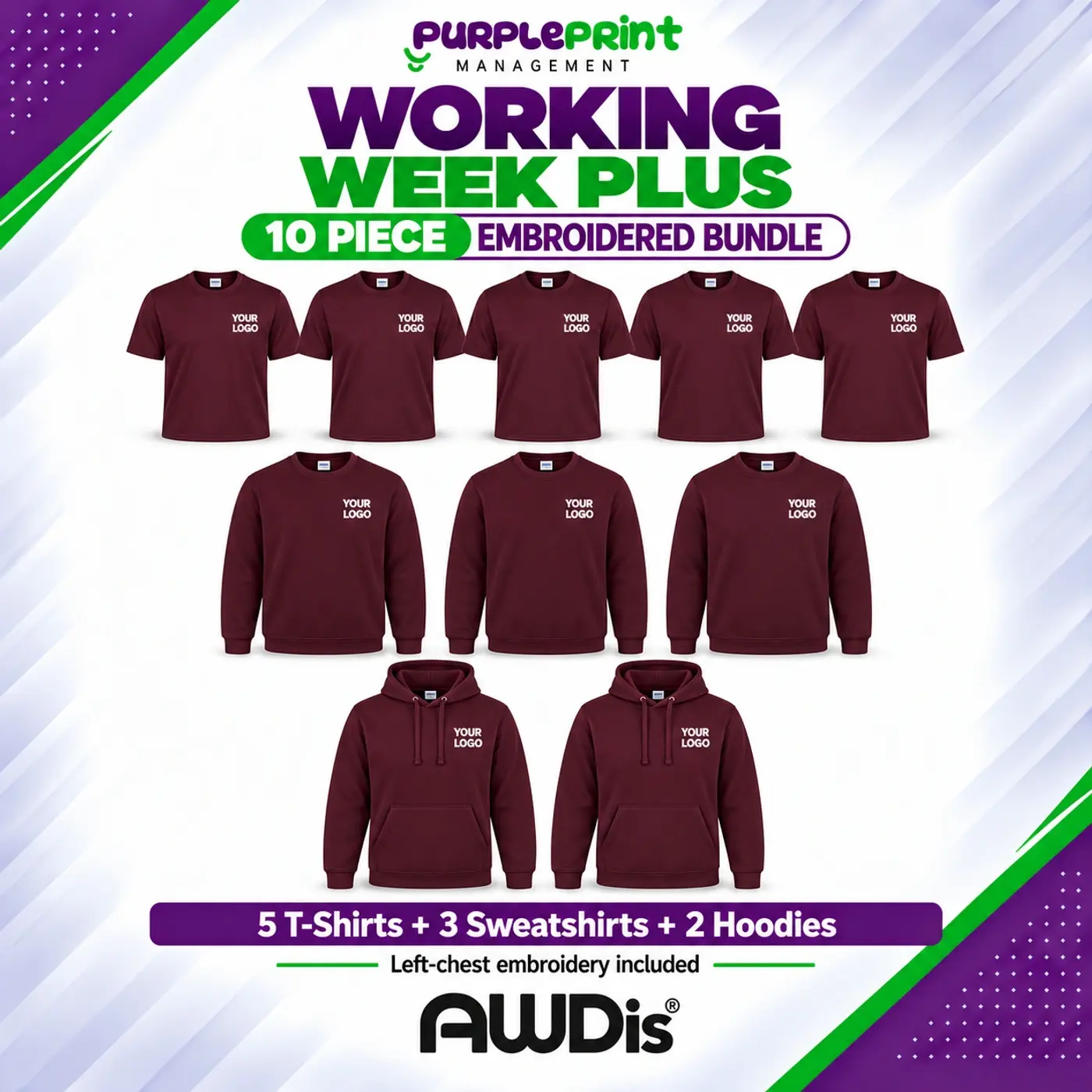 AWDis | Working Week Plus | 10 Piece Embroidered Bundle