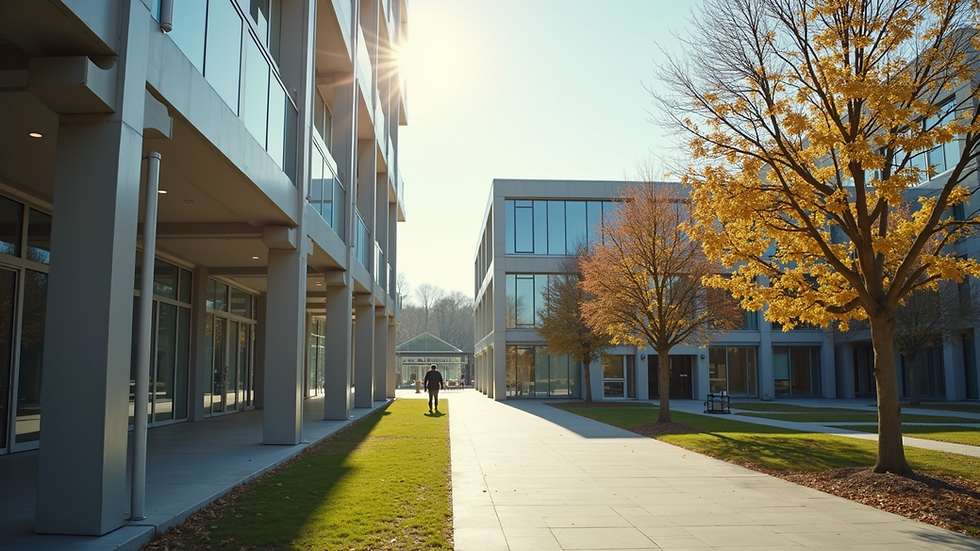 Wide angle view of a modern university campus