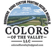 A Colors of the Valley LLC logo depicting the view of the Connecticut River from mount sugarloaf