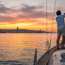 Sailboat sailing on the Tagus River near Lisbon
