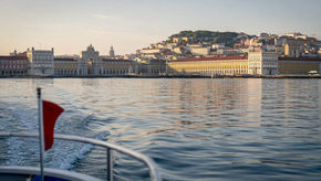 Historic Lisbon waterfront viewed from the Tagus