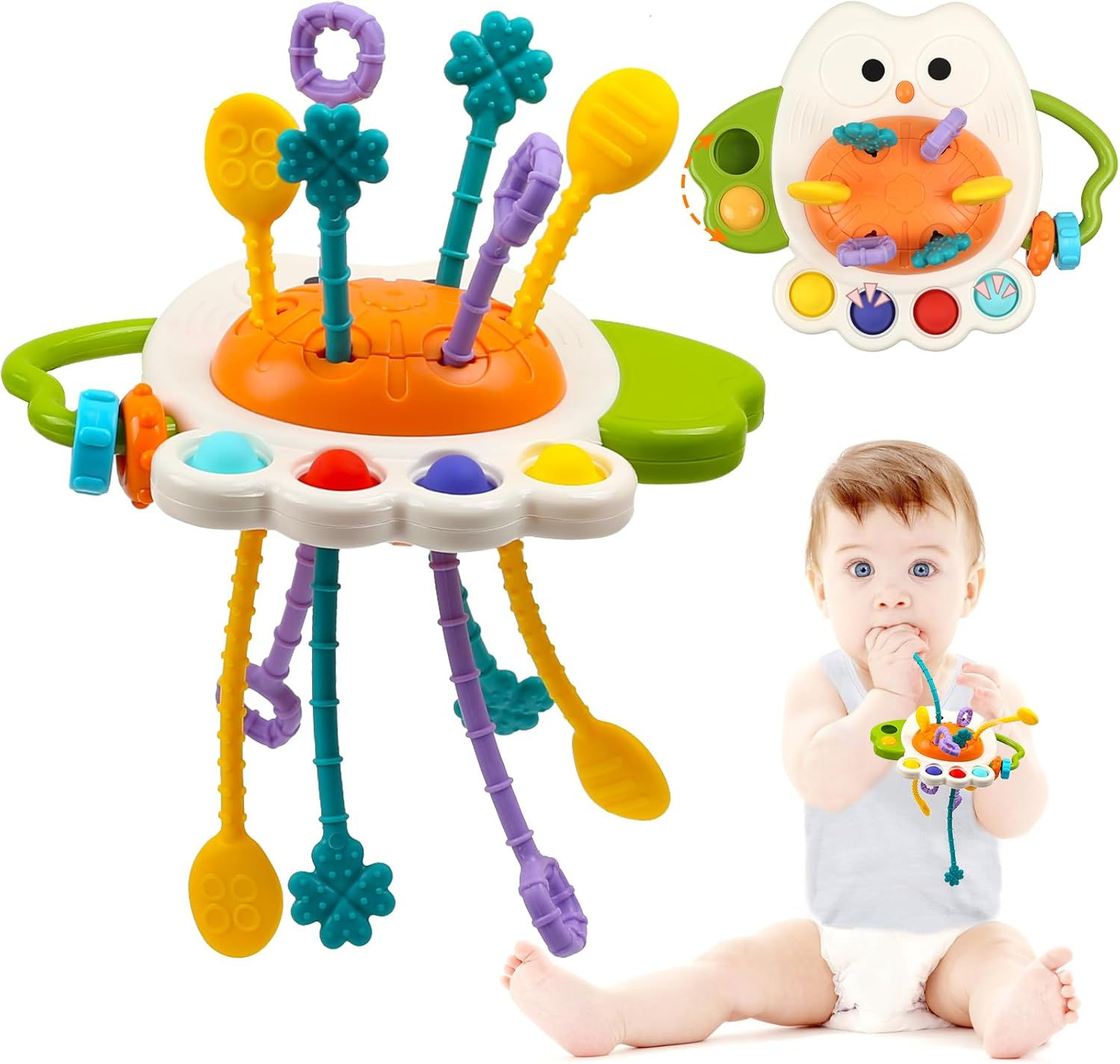 Activity Development Pull String Toys Silicone Teething Rattle Educational Learn