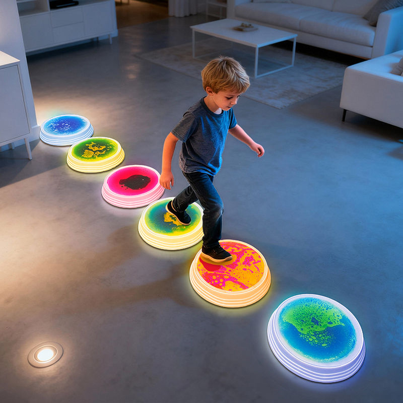 Montessori Rainbow Floor Mat LED Lighting Balance Stone Sensory Integration Trai