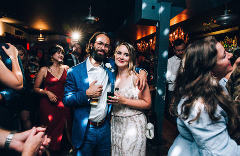 Bar night club wedding bride and groom