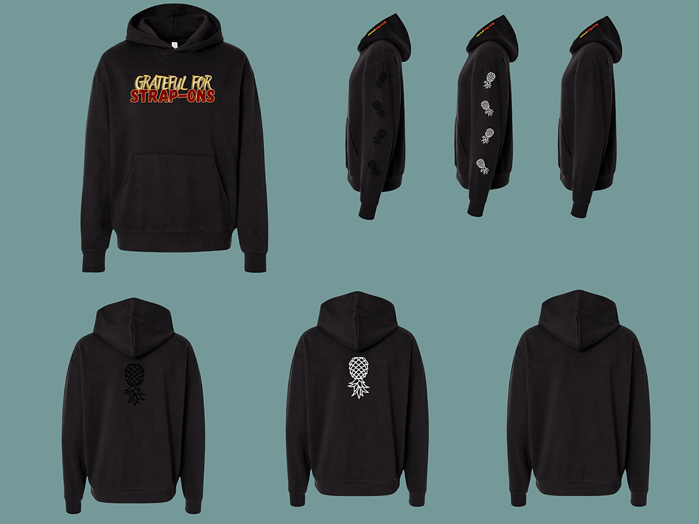 Thumbnail: Grateful for Strapons Holiday Black Hoodie Back View