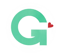 G parenting logo of an arrow shaped as a G in green pointing to a red heart