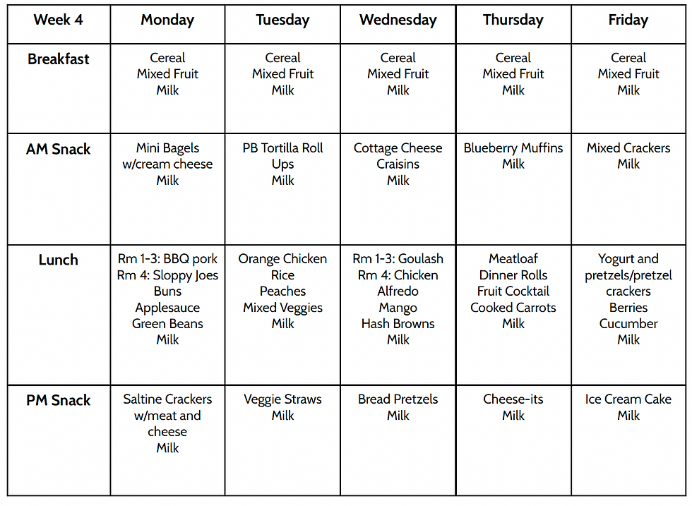 Menu, week of May 18-22, 2026