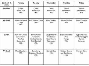 Menu, week of October 5, 2026