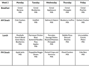 Menu, Week of August 25-29, 2025
