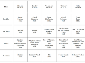 Menu, Week of August 21-25, 2023
