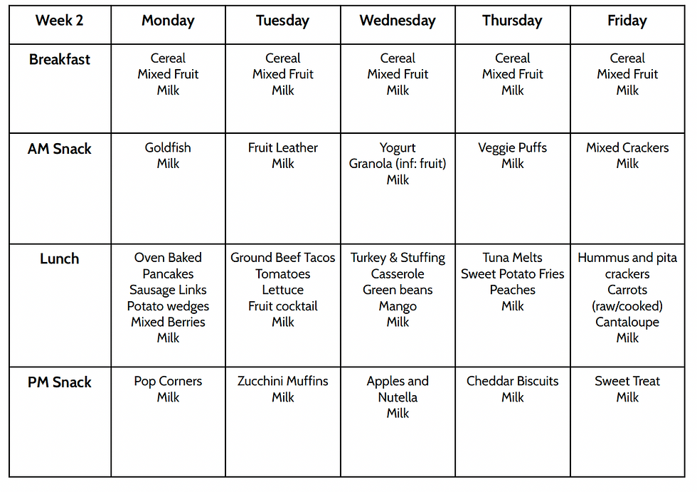 Menu, Week of May 4-8, 2026