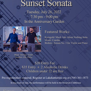 Concert Opportunity! Sunset Sonata: Brian Ostrega, violin, Stephen Uhl, piano