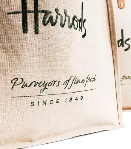 Harrods Embroidered Jute Grocery Shopper Bags 英國哈洛德百貨托特包