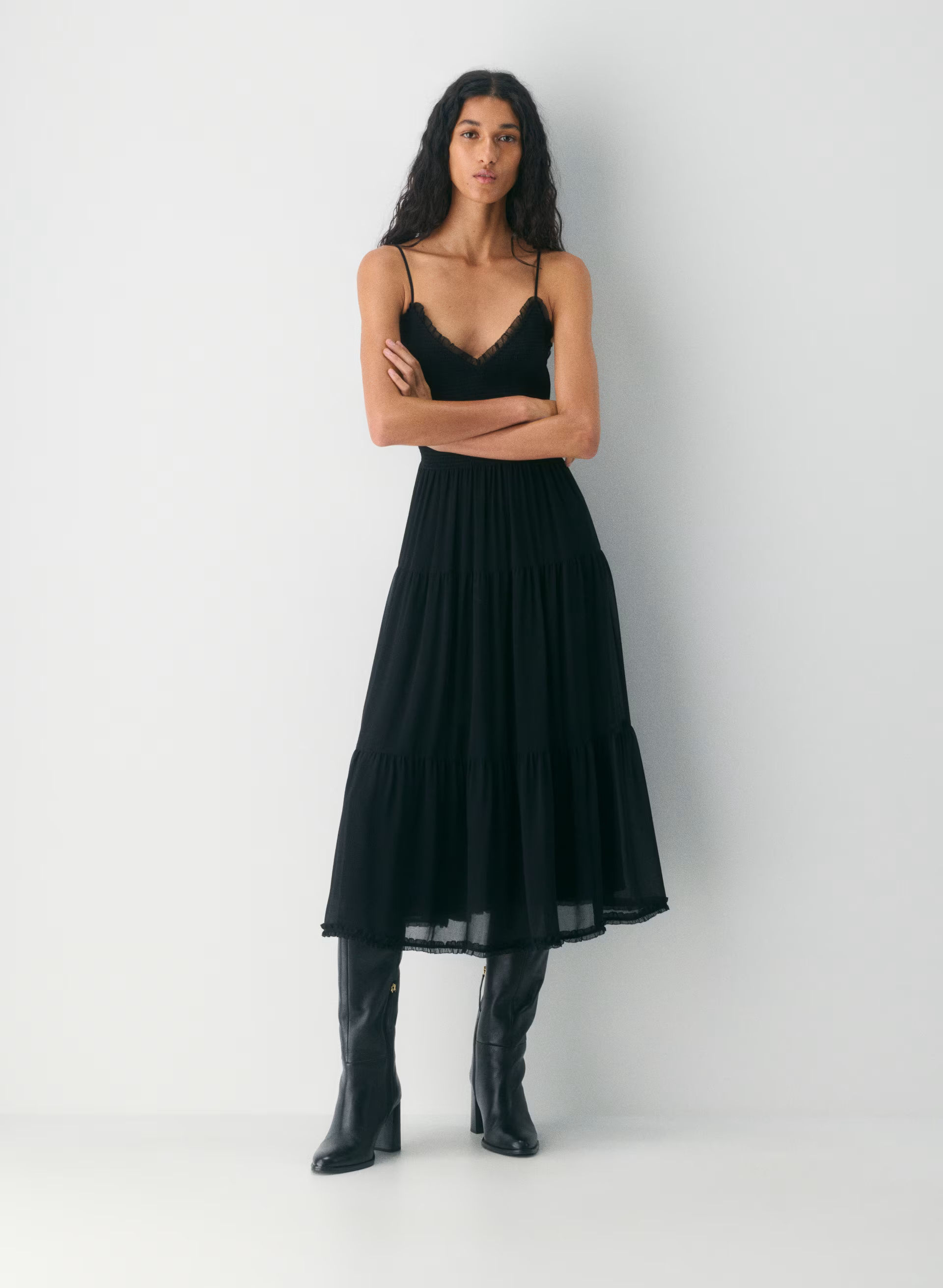 Aritzia Wilfred Tuberose Dress 細肩帶雪紡分層V領中長款洋裝