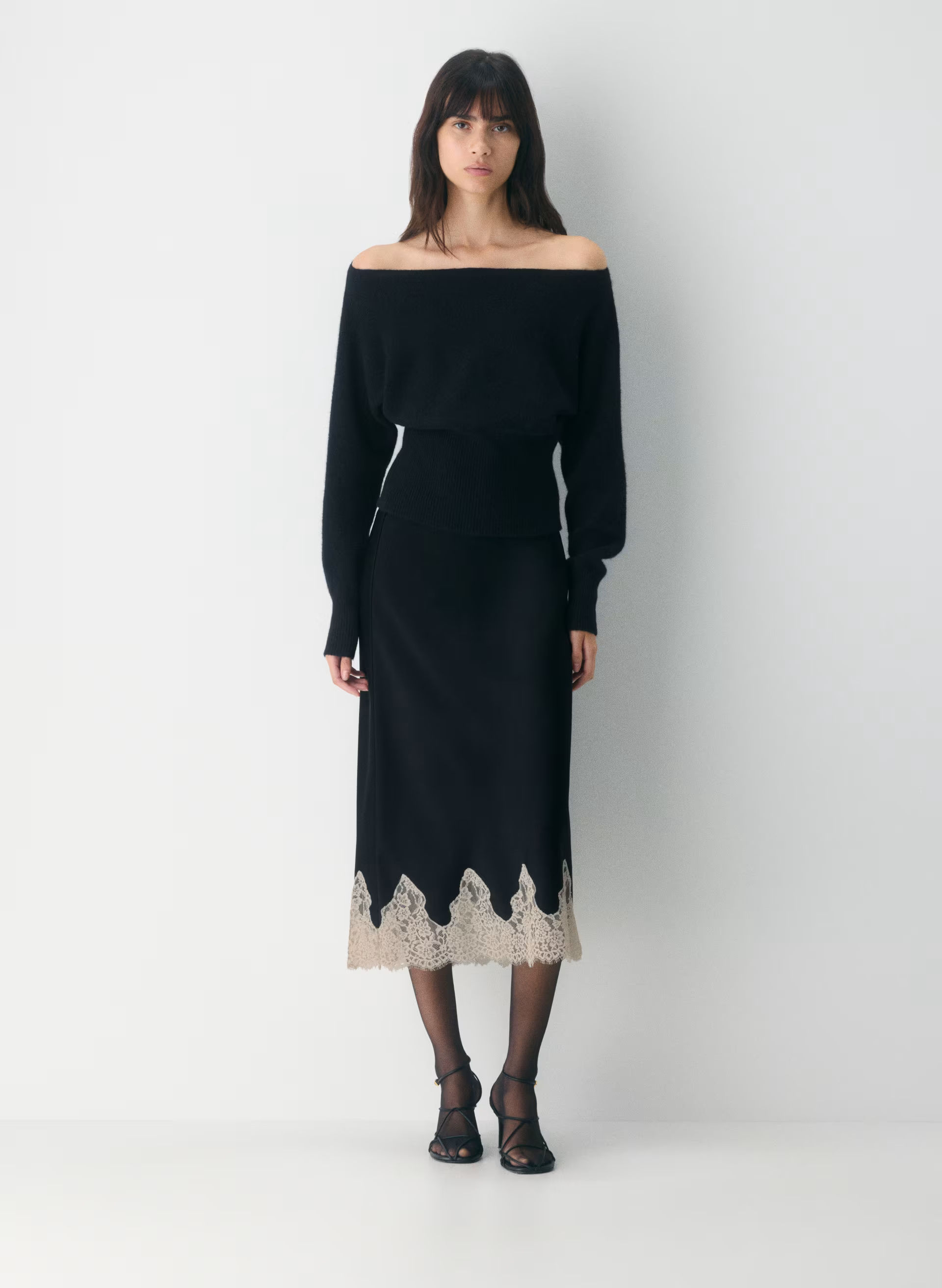 Aritzia Wilfred Henrietta Satin Skirt 雙層緞面蕾絲中長裙
