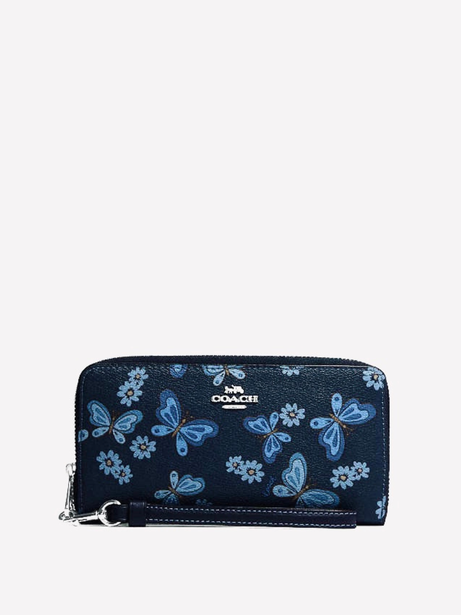 Coach Long Around Wallet with Lovely Butterfly Print 蔻馳防刮皮革蝴蝶手掛式拉鍊長夾