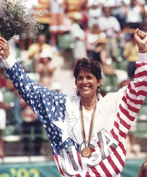 "Gigi" Fernández after winning in Atlanta 1996. Photo by NewYorkTennisMagazine