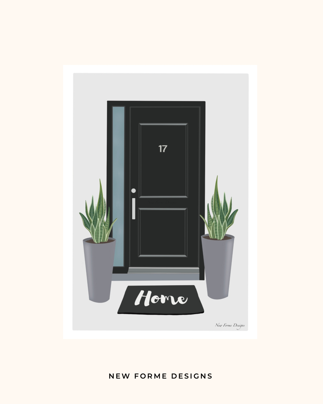 Modern Front Door Print - Snake Plants