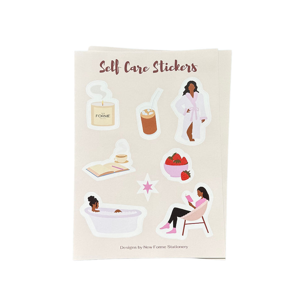 Thumbnail: A sticker sheet featuring stickers of a woman reading a book, a candle, coffee and more.