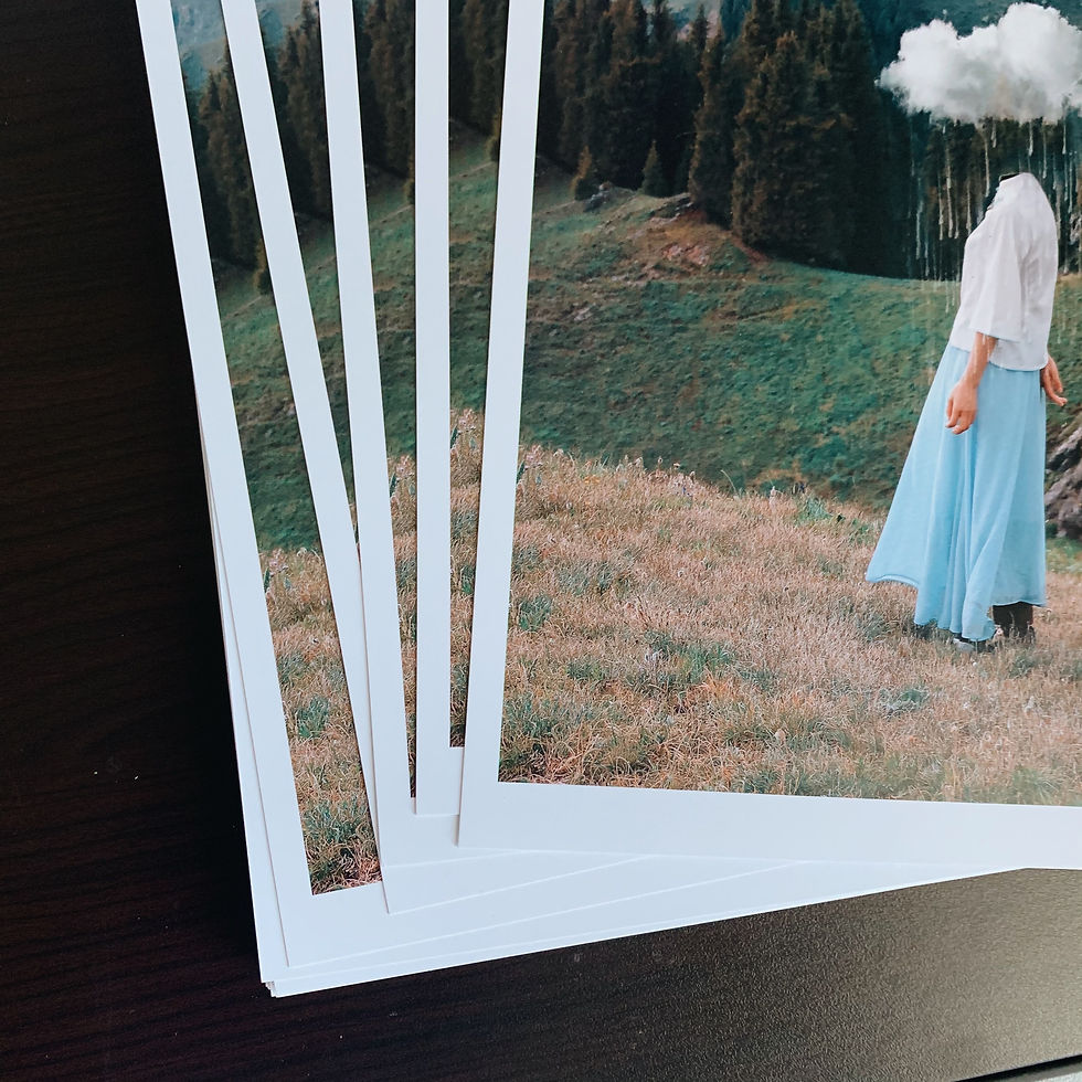 Thumbnail: Under The Weather: Rain, Surreal Collage Art Print by Shaylin Wallace