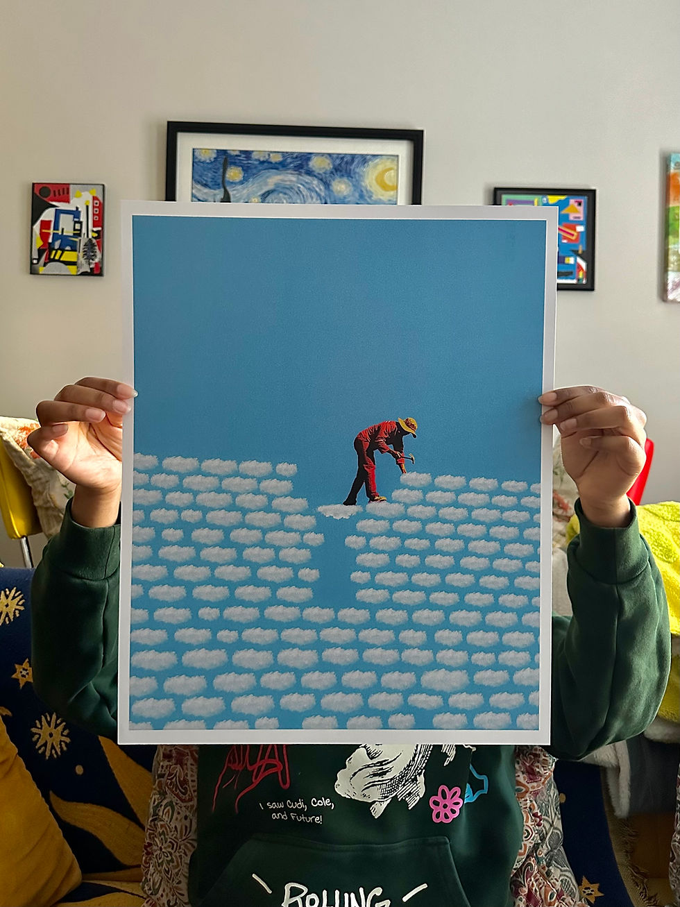 Thumbnail: Cloud Constructor, Surreal Collage Art Print By Shaylin Wallace