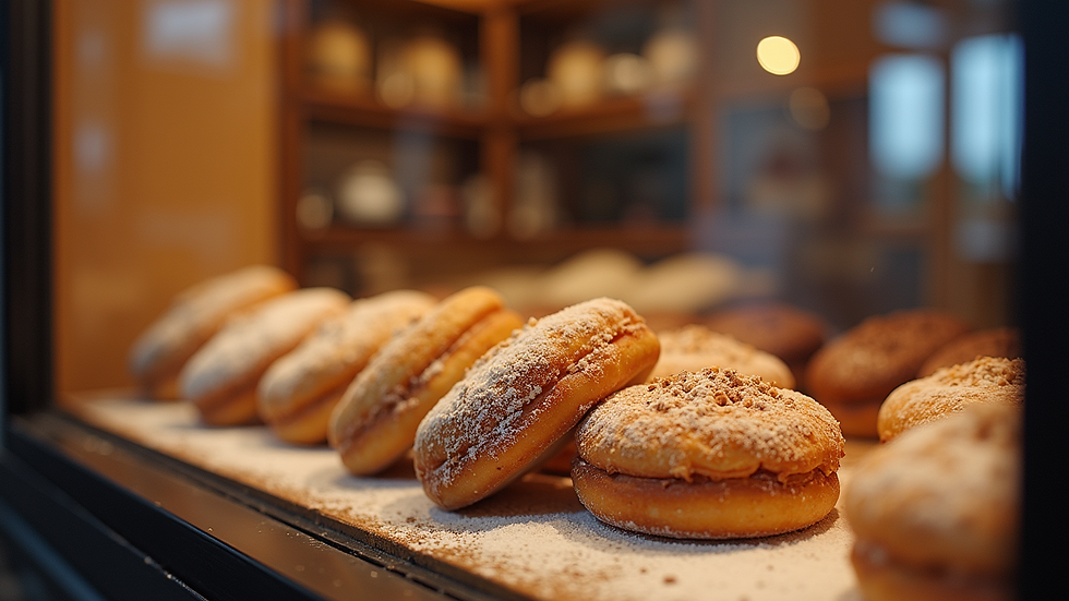 Weitwinkelaufnahme der Konditorei Sugarbar mit einladendem Schaufenster