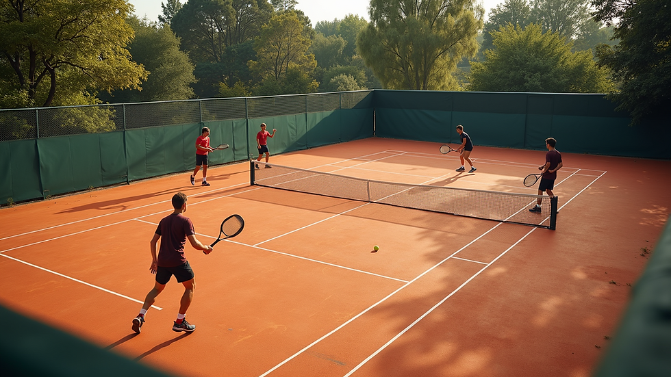 Vue aérienne d'un court de padel moderne avec des joueurs en action