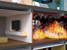 Simulated image of a cross section of a property with a room on fire