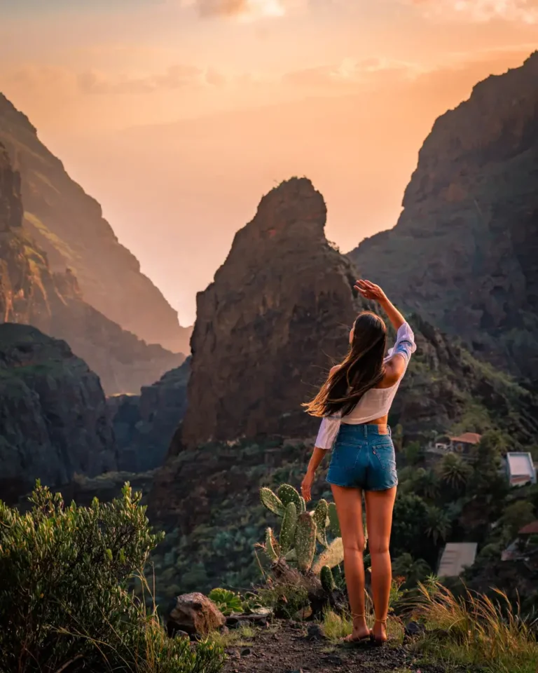 Overlooking the Masca mountain village from a view point during sunset in Tenerife