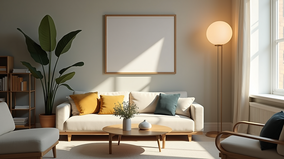 Close-up view of a beautifully organized living room corner