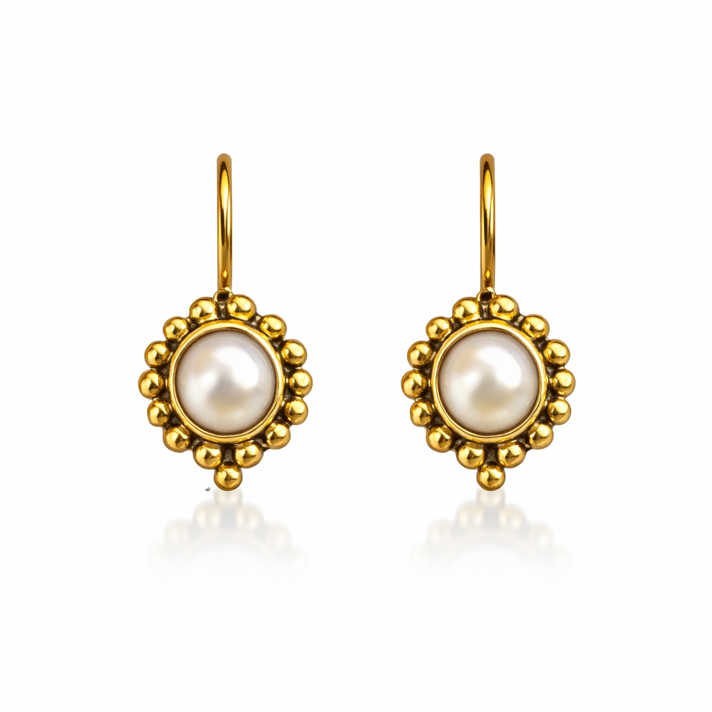 Orecchini in argento 925 con bagno in oro e perla naturale vista frontale