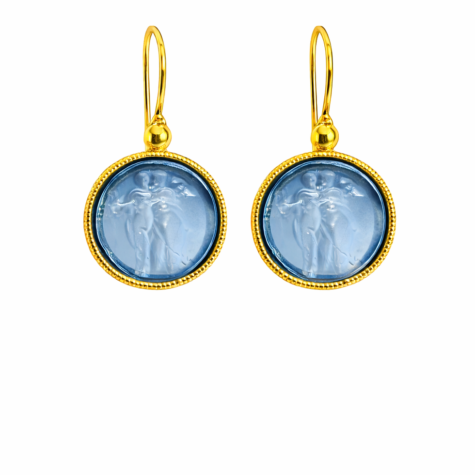 orecchini pasta vitrea azzurra argento 925 bagno in oro 24 kt soggetto classico vista frontale