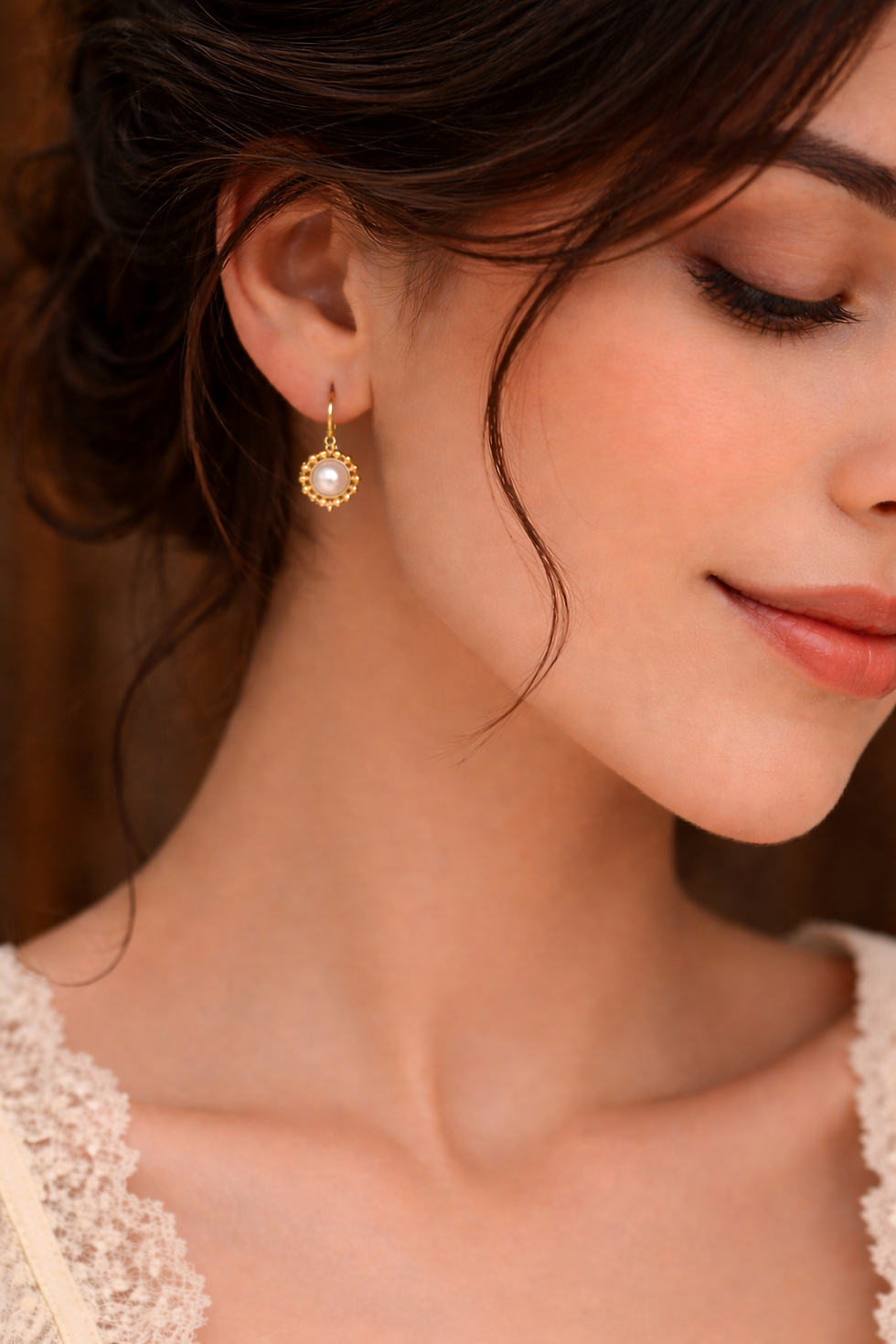 Orecchini in argento 925 con bagno in oro e perla naturale still life