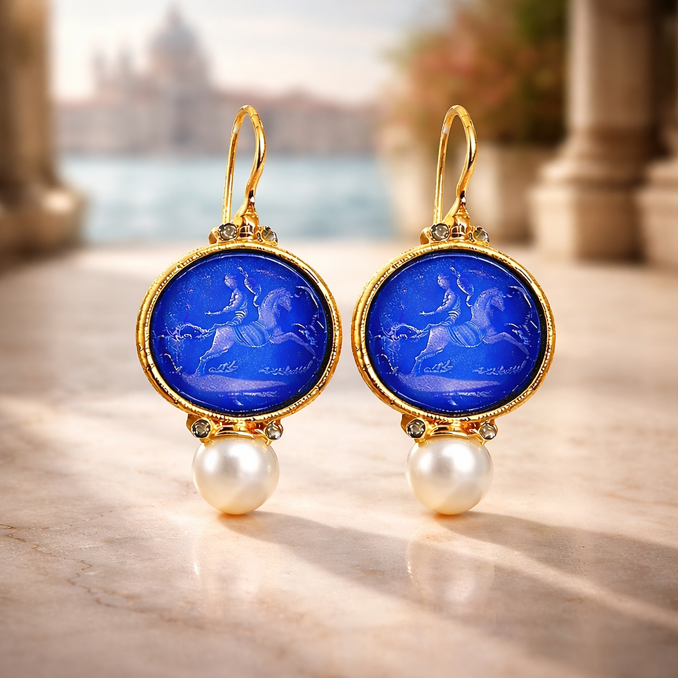 orecchini argento 925 bagno in oro pasta vitrea blu lapislazzulo perla